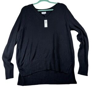 Old Navy Womens Sweater‎ Black V-Neck Long Sleeve Ribbed Trim Size M NWT